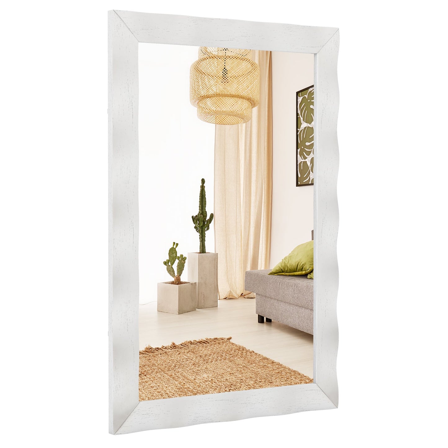 Espejo de pared estilo rústico de 41.5 x 28 pulgadas con marco de madera maciza - Marrón