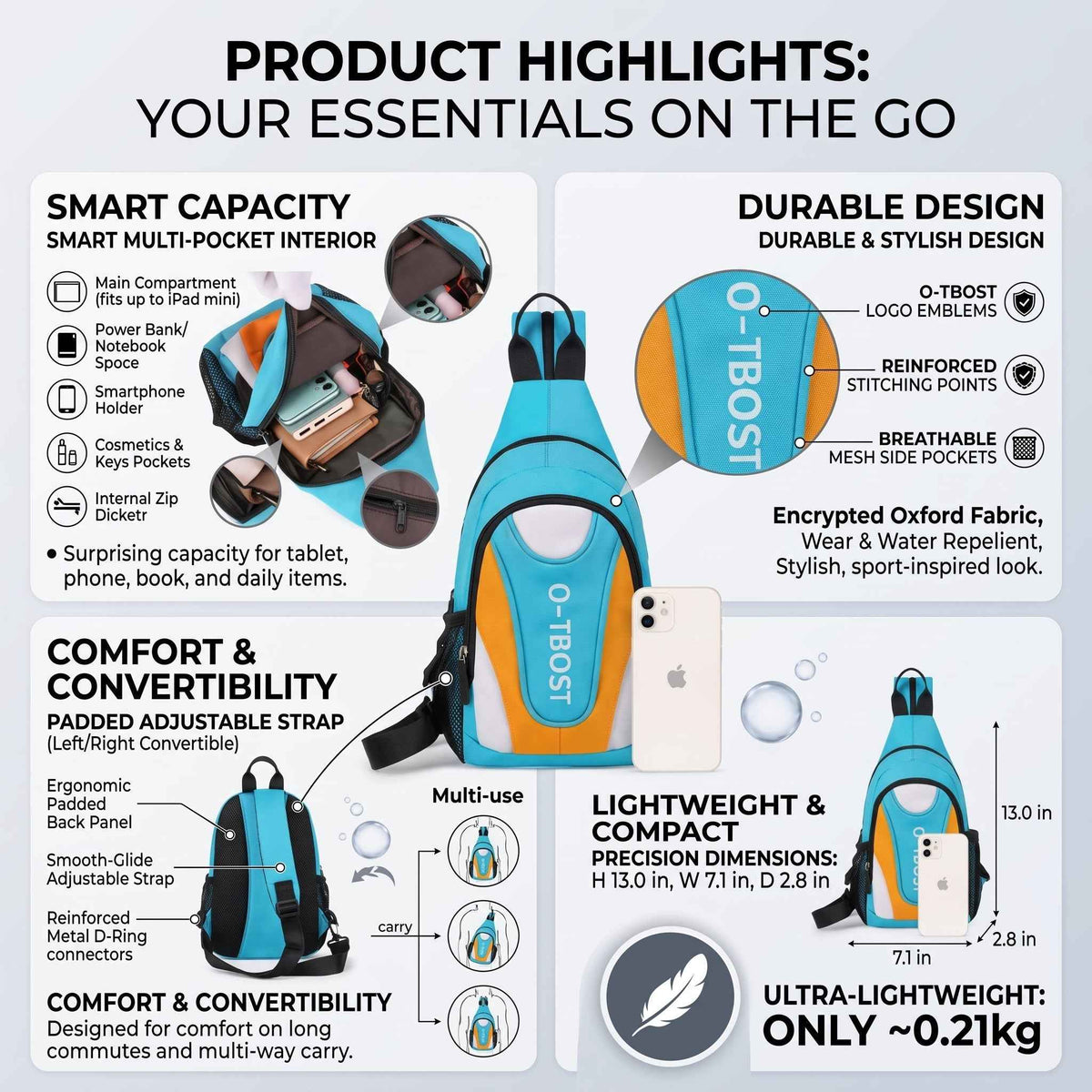 Shaketea Women Crossbody Sling Bag blue sport chest pack with adjustable strap on Tampa Home & Garden Store