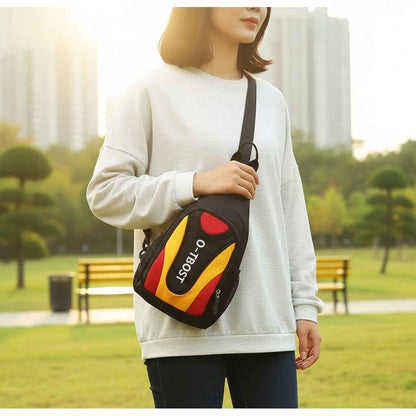 Women Crossbody Sling Bag by Shaketea in red-yellow-black color-block, compact fanny pack on Tampa Home & Garden Store