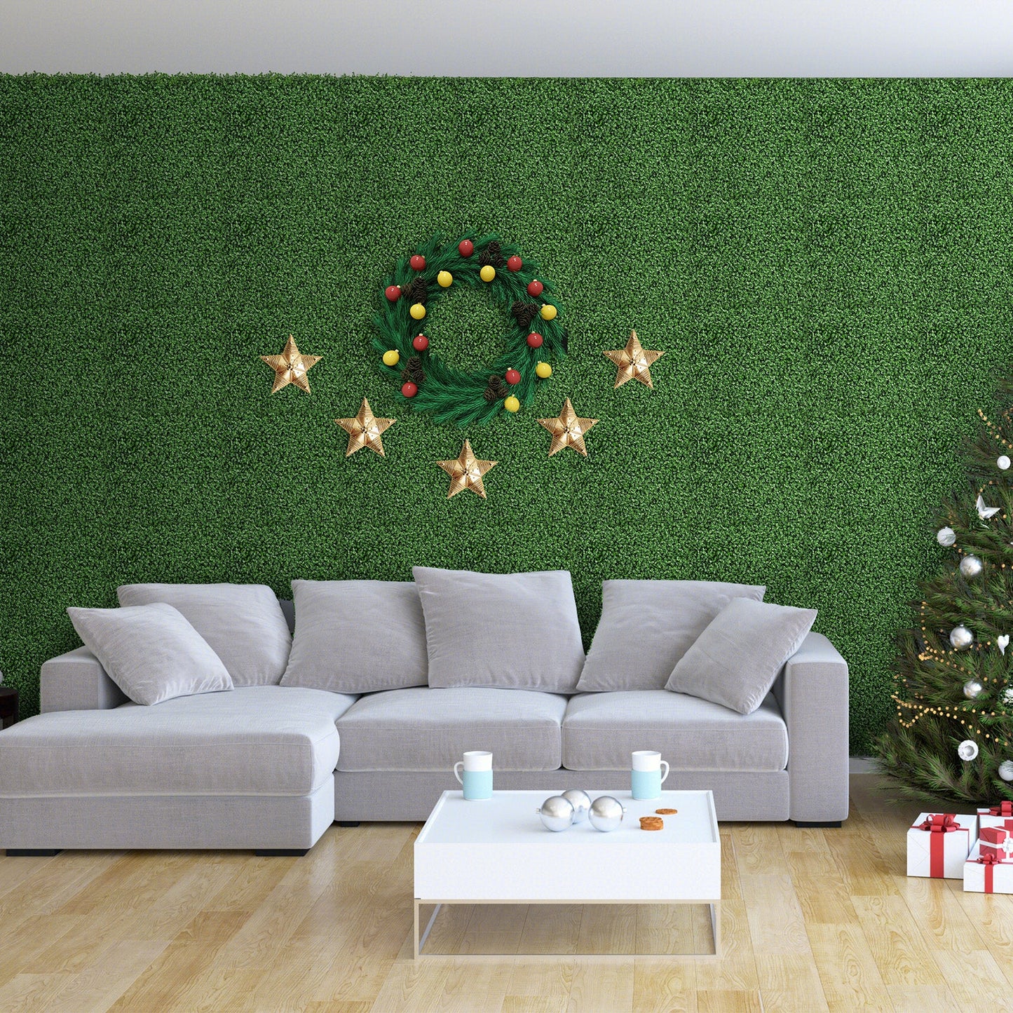 12 paneles de pared de boj artificial de 20 x 20 pulgadas con ramas insertables
