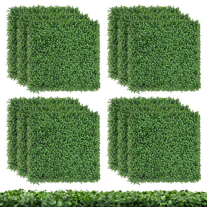 12 paneles de pared de boj artificial de 20 x 20 pulgadas con ramas insertables
