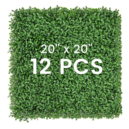 12 paneles de pared de boj artificial de 20 x 20 pulgadas con ramas insertables