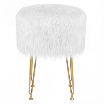 Faux Fur Vanity Stool Chair with Metal Legs for Bedroom and Living Room