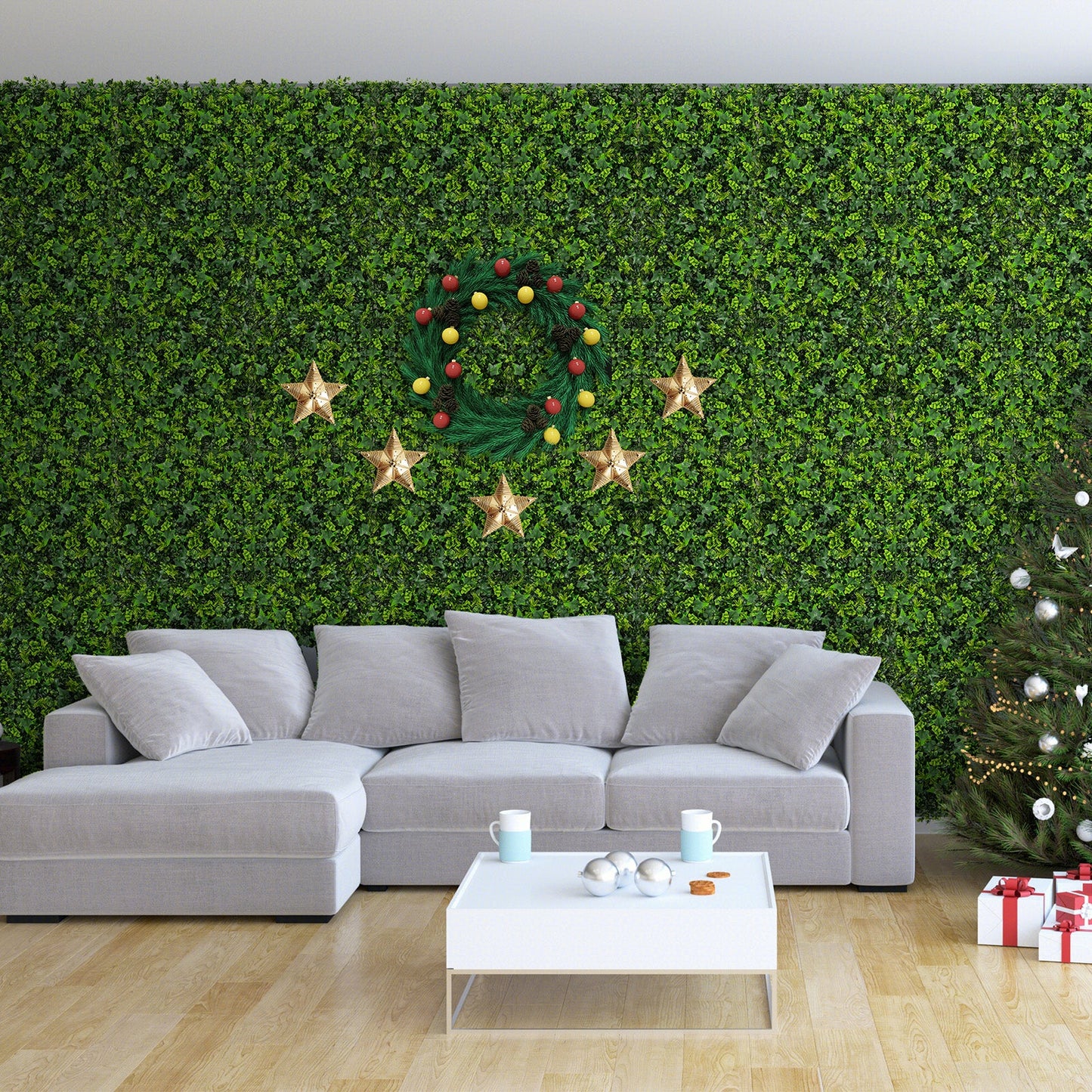 12 Paneles de follaje verde artificial de 20 x 20 pulgadas con ramas insertables