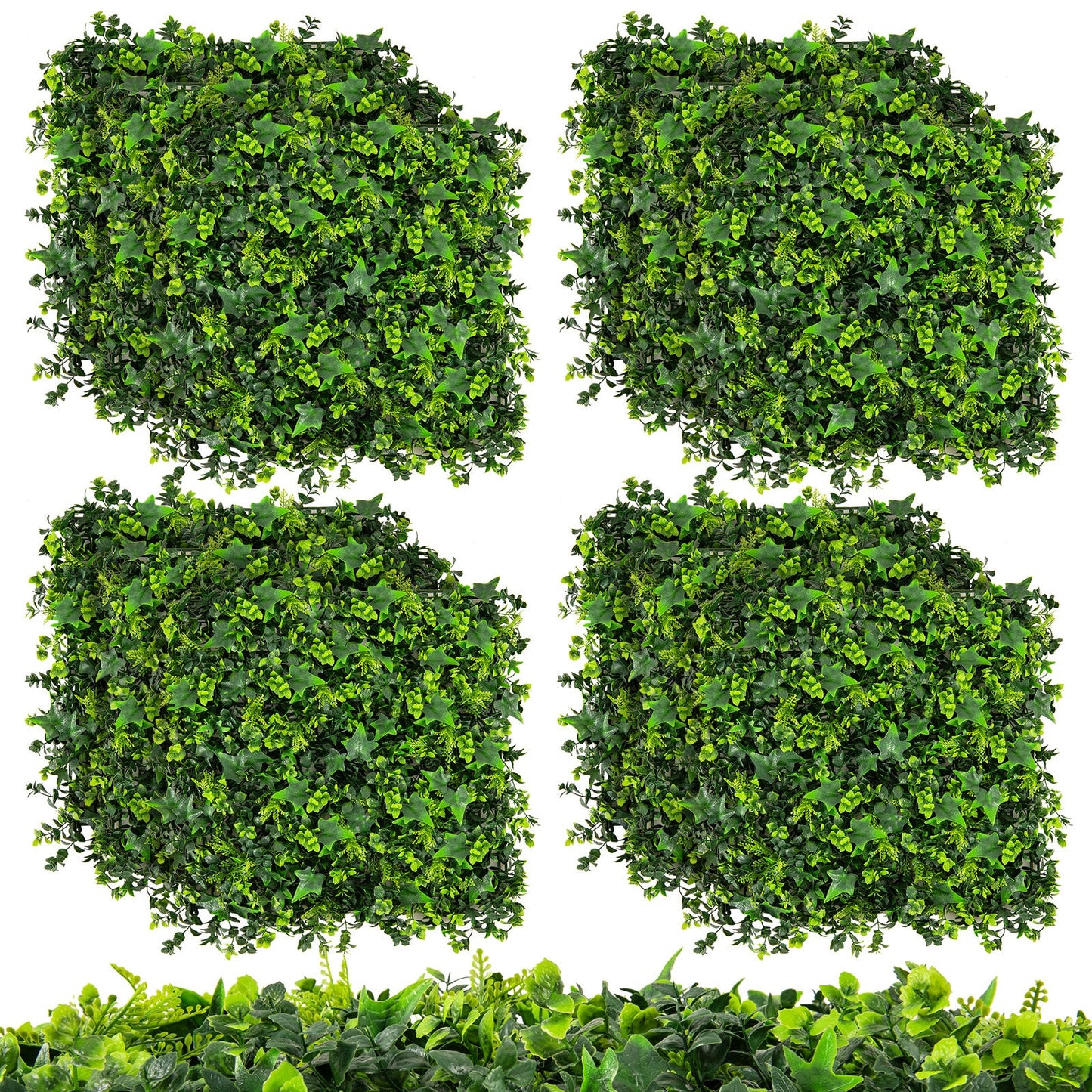 12 Paneles de follaje verde artificial de 20 x 20 pulgadas con ramas insertables