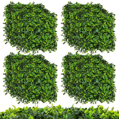 12 Paneles de follaje verde artificial de 20 x 20 pulgadas con ramas insertables