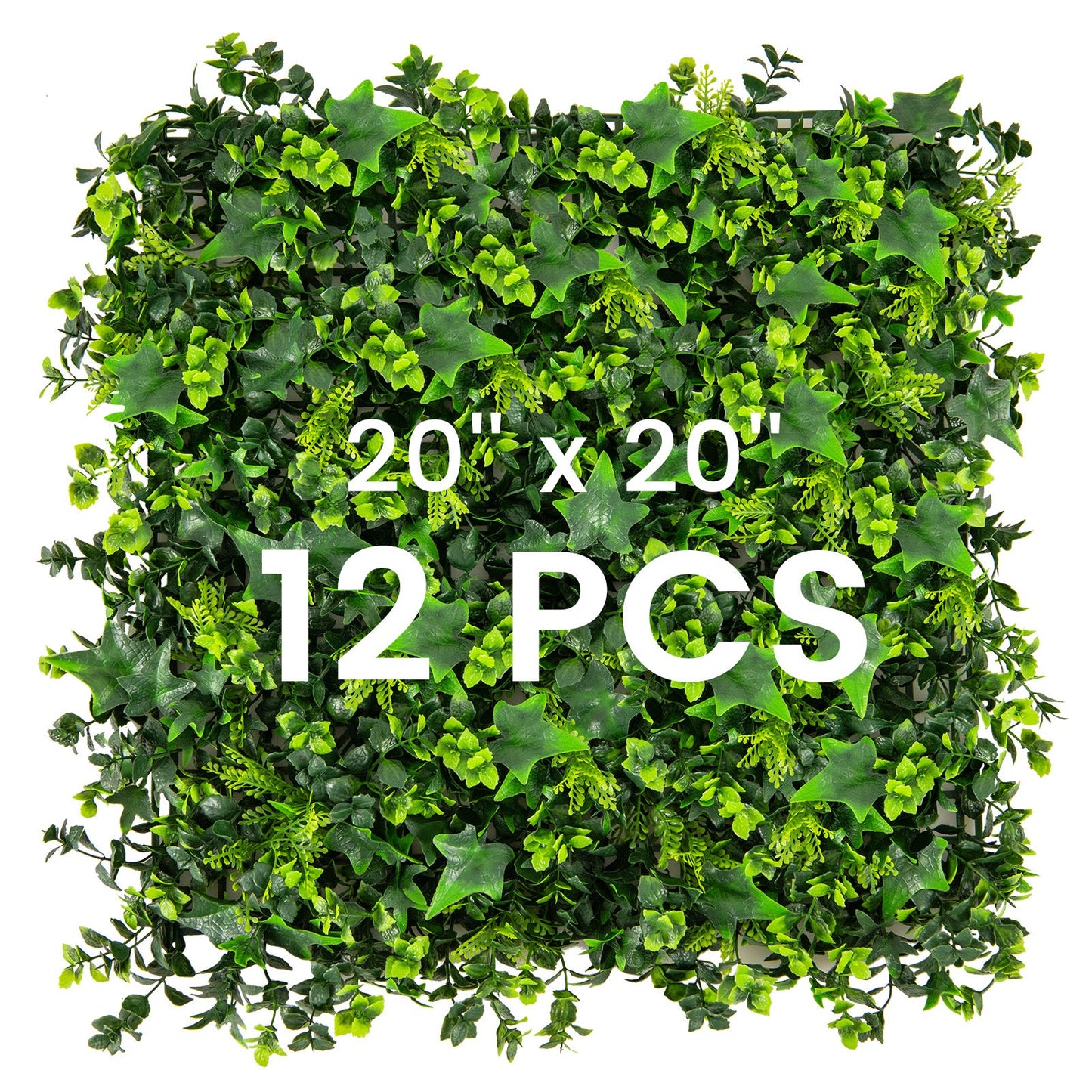 12 Paneles de follaje verde artificial de 20 x 20 pulgadas con ramas insertables