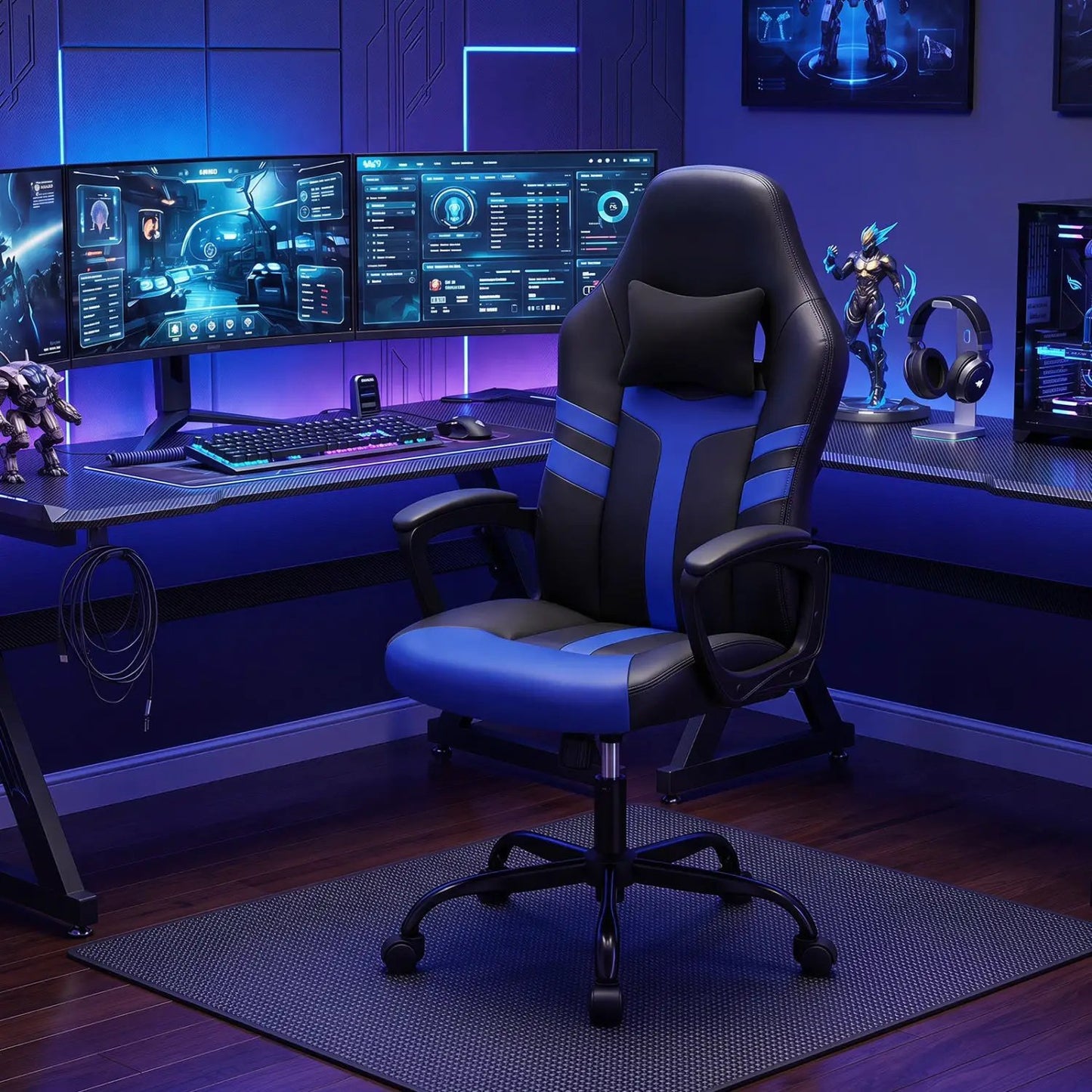 Ergonomic Gaming Chair with Removable Head Pillow