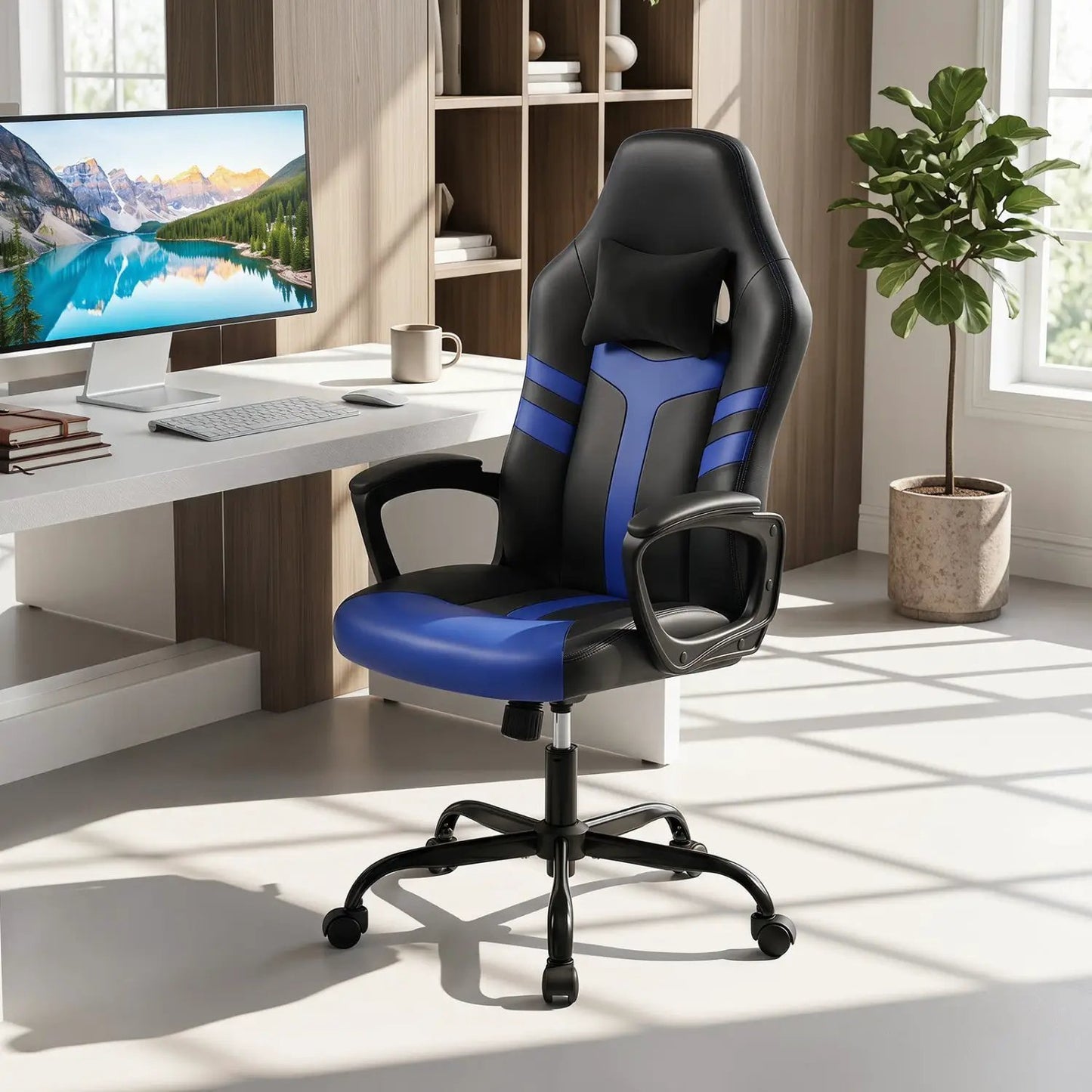 Ergonomic Gaming Chair with Removable Head Pillow