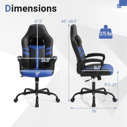 Ergonomic Gaming Chair with Removable Head Pillow