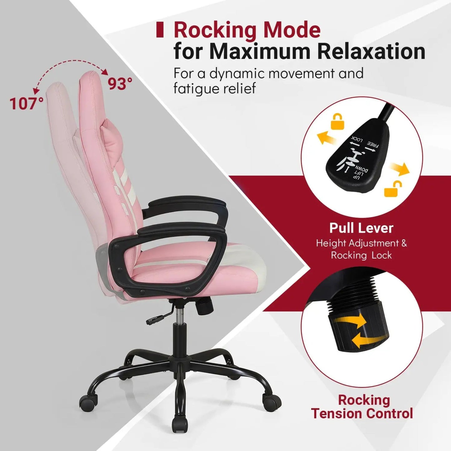 Ergonomic Gaming Chair with Removable Head Pillow