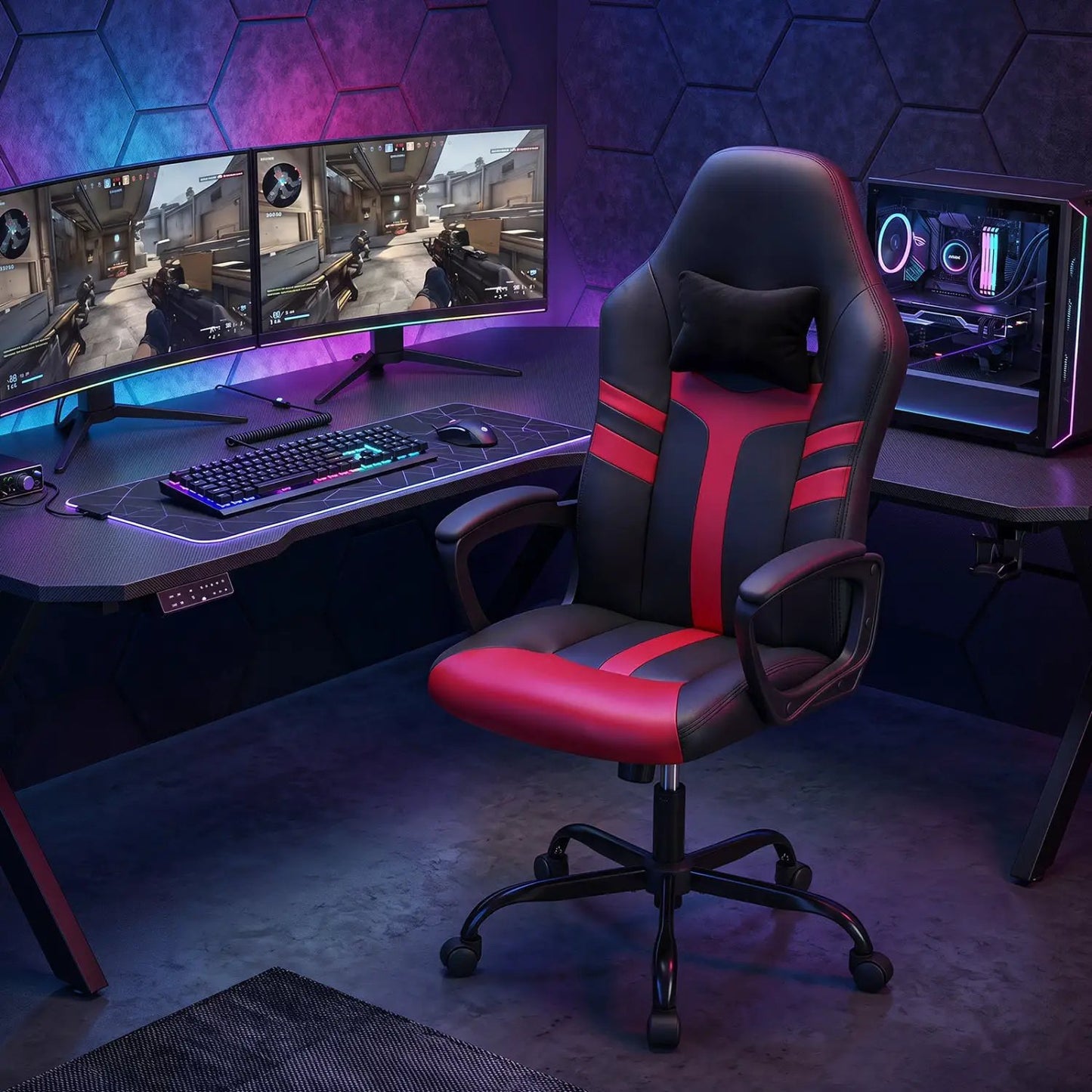Ergonomic Gaming Chair with Removable Head Pillow