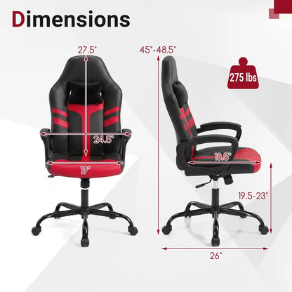 Ergonomic Gaming Chair with Removable Head Pillow