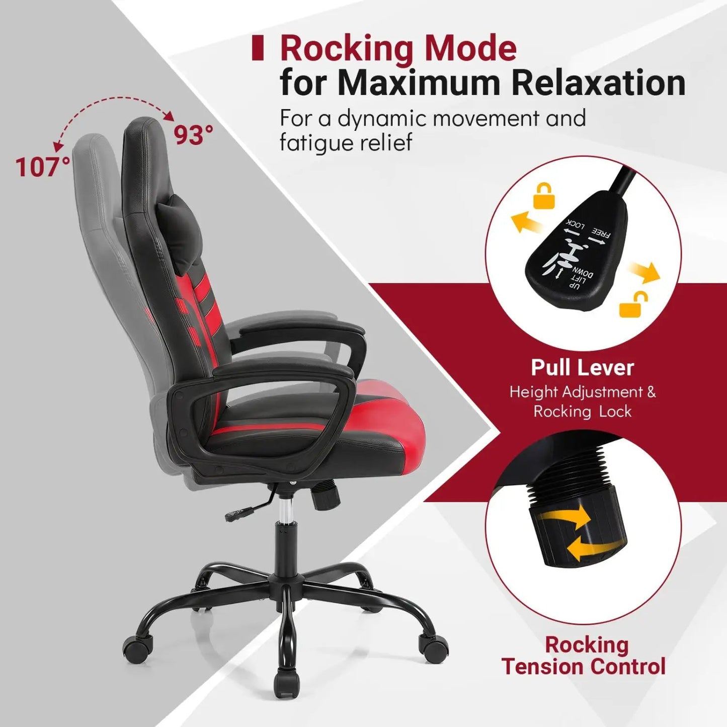 Ergonomic Gaming Chair with Removable Head Pillow