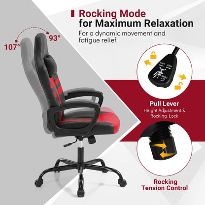 Ergonomic Gaming Chair with Removable Head Pillow