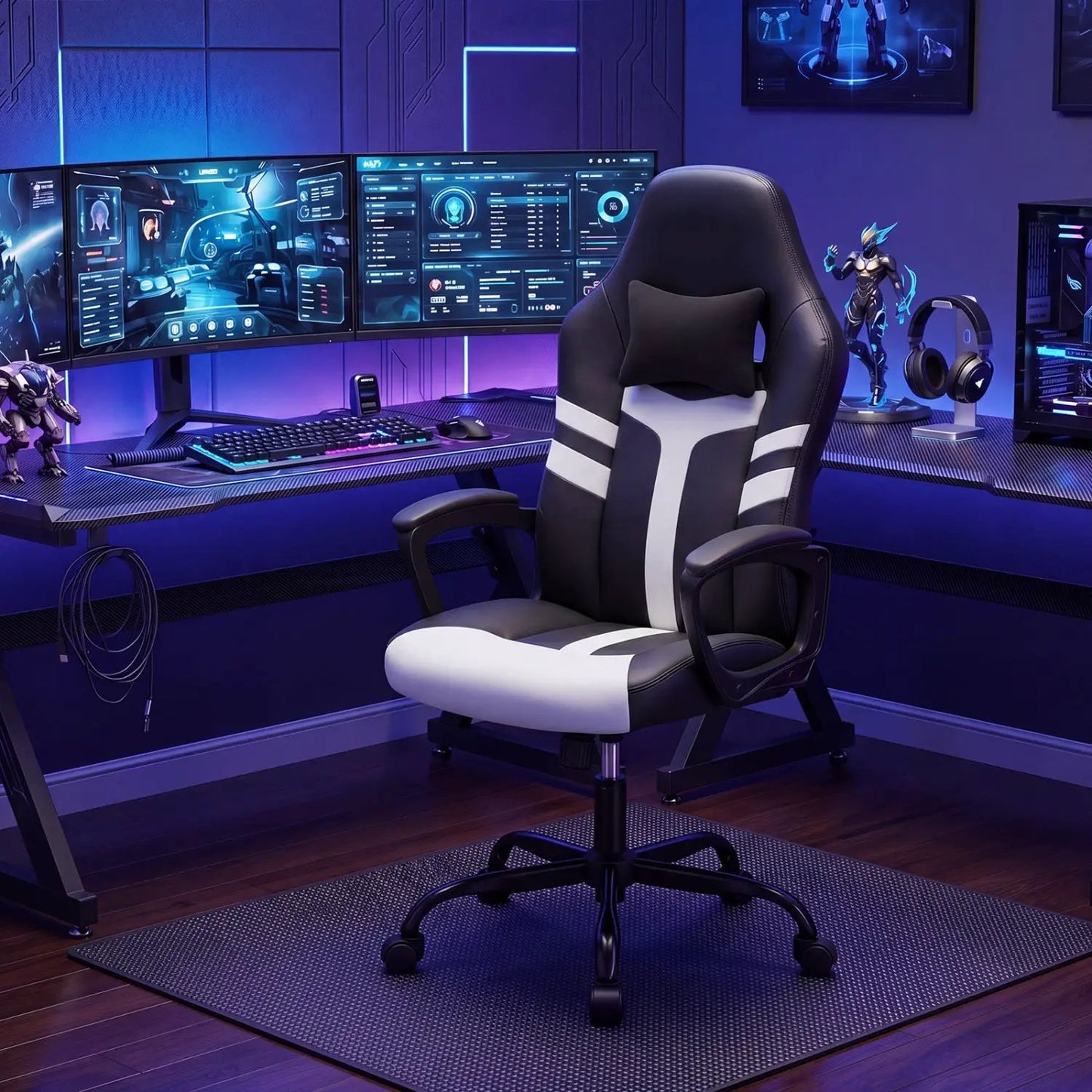 Ergonomic Gaming Chair with Removable Head Pillow