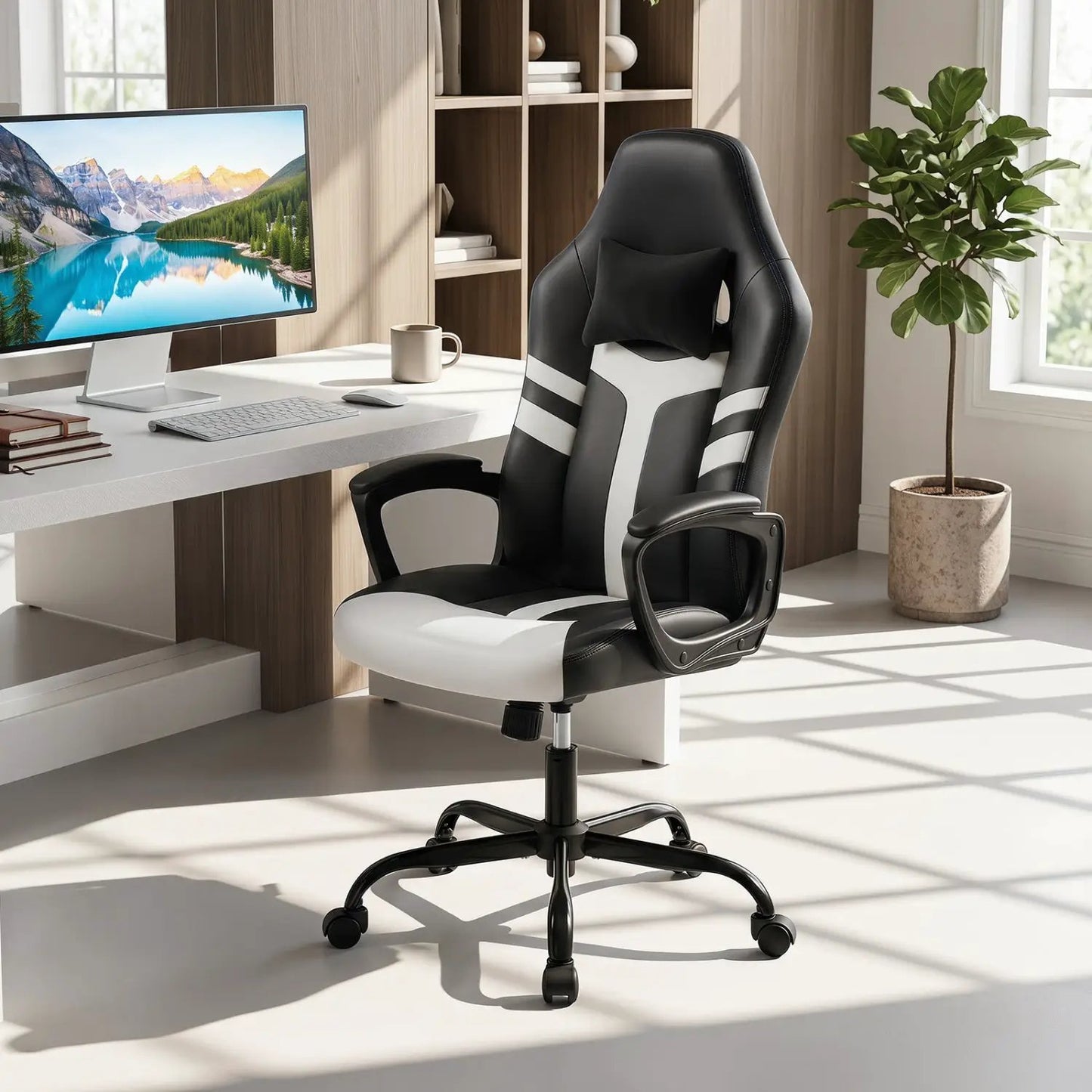 Ergonomic Gaming Chair with Removable Head Pillow