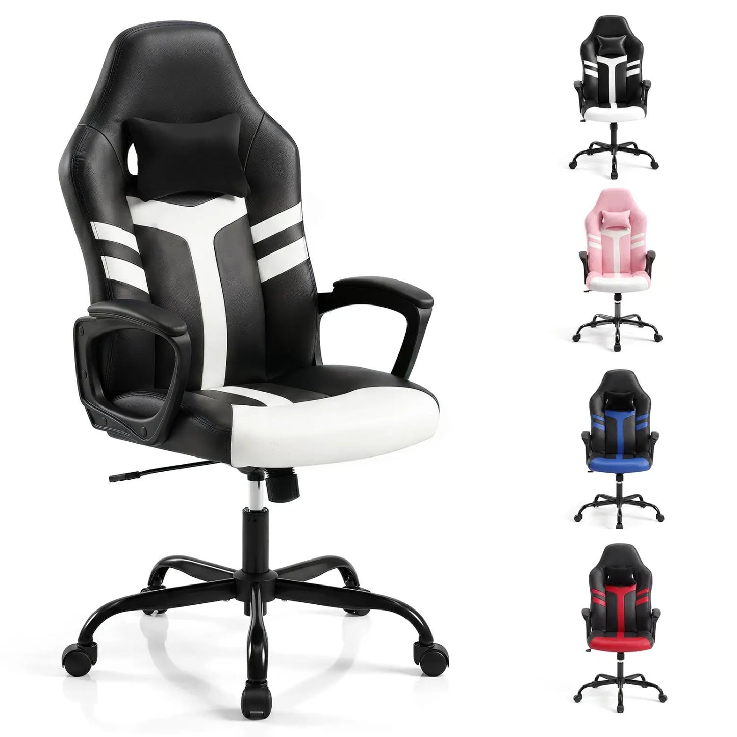 Ergonomic Gaming Chair with Removable Head Pillow