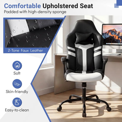 Ergonomic Gaming Chair with Removable Head Pillow