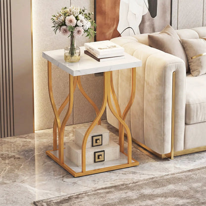 Faux Marble Nightstand with Petal Frame and Metal