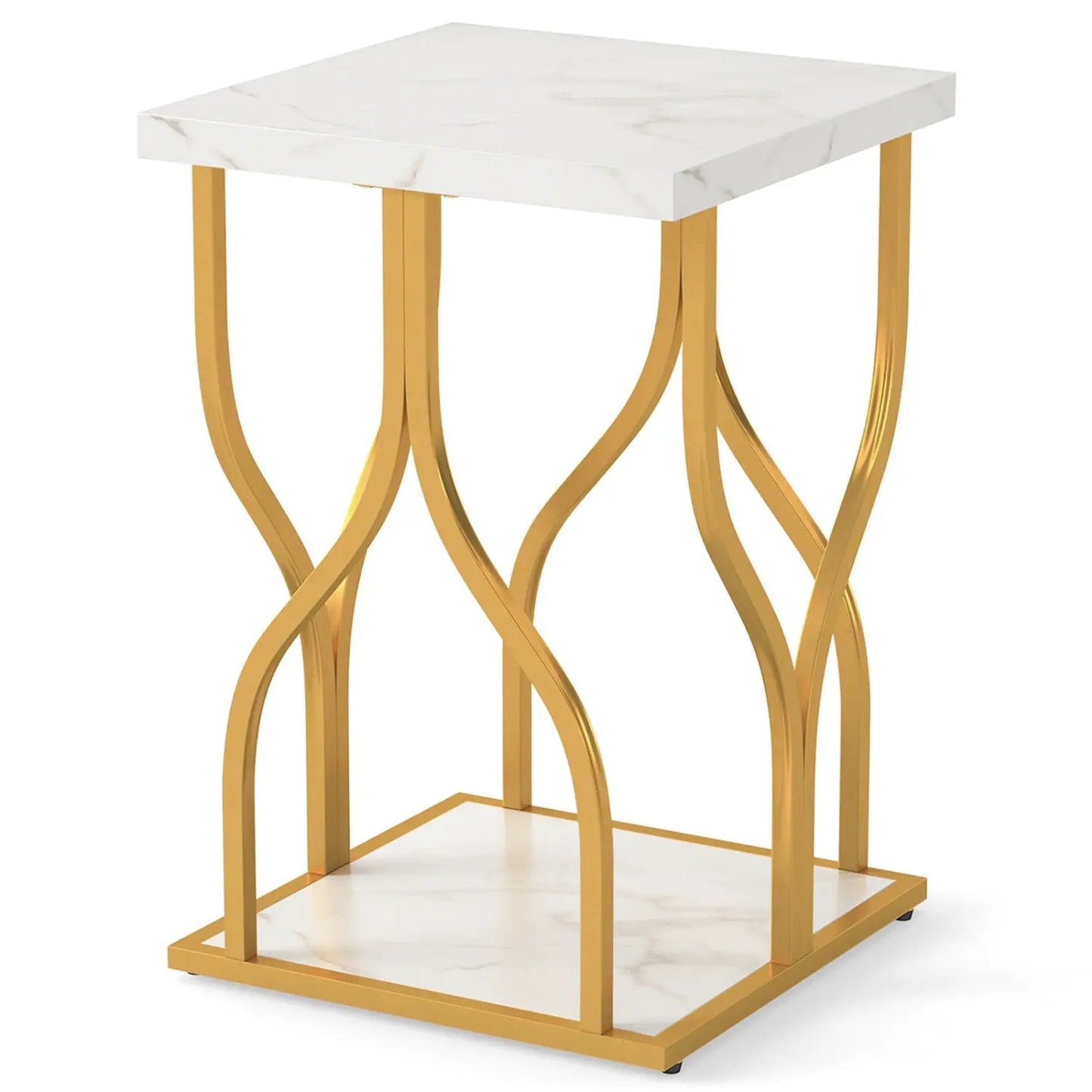 Faux Marble Nightstand with Petal Frame and Metal
