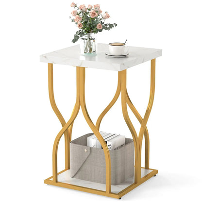 Faux Marble Nightstand with Petal Frame and Metal