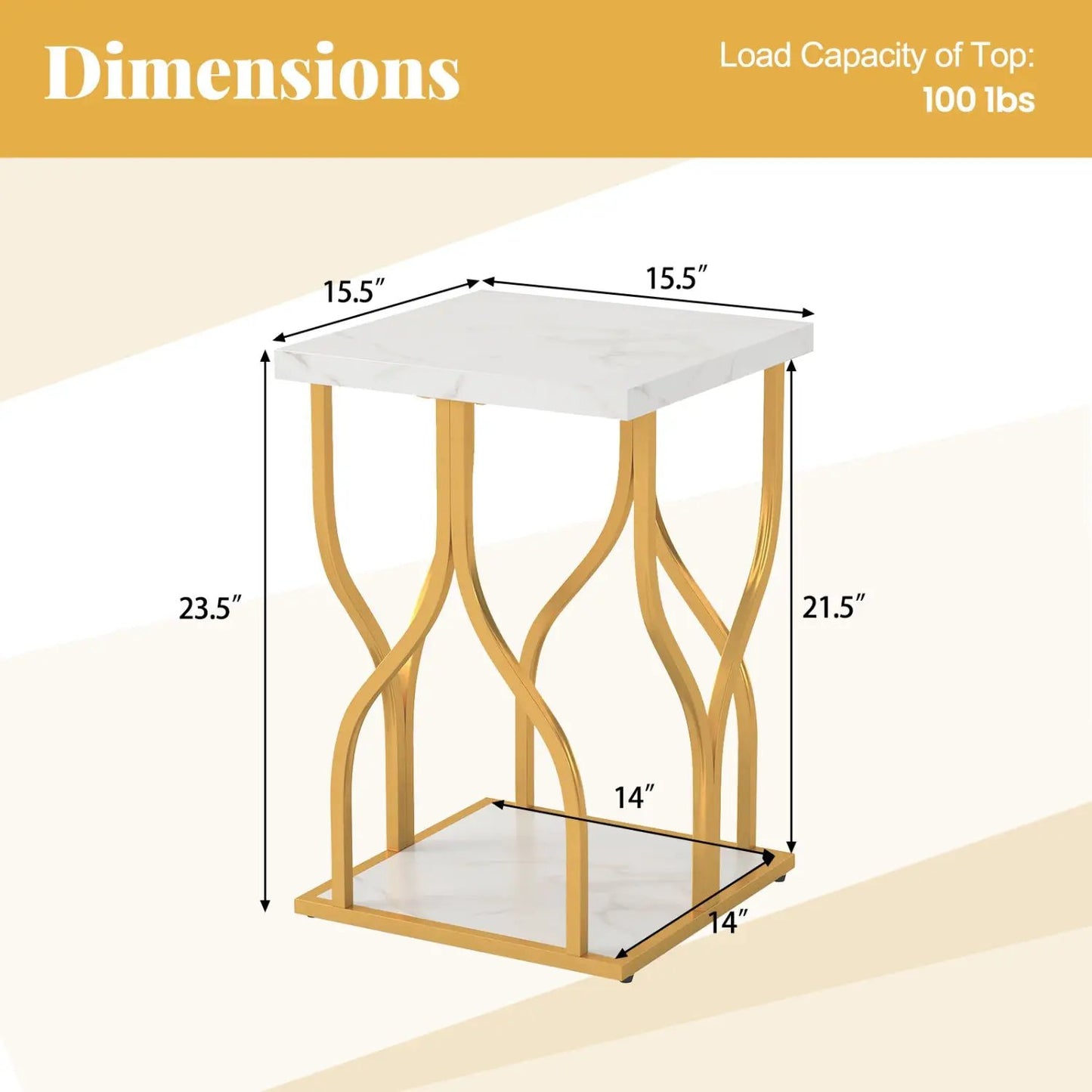 Faux Marble Nightstand with Petal Frame and Metal