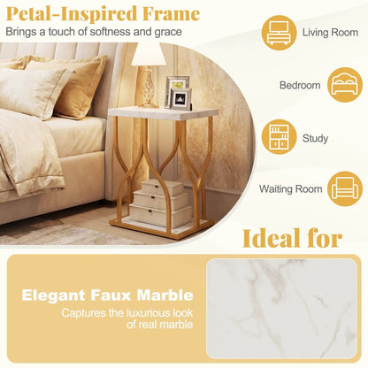 Faux Marble Nightstand with Petal Frame and Metal