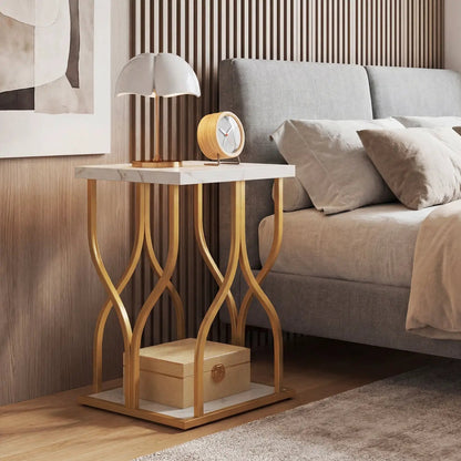 Faux Marble Nightstand with Petal Frame and Metal
