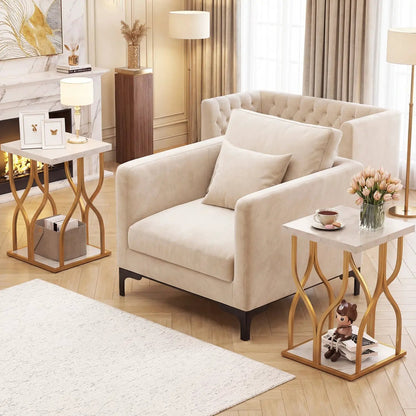 Faux Marble Nightstand with Petal Frame and Metal