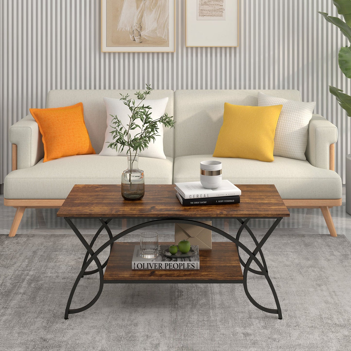 2-Tier Rectangle Coffee Table With Marble Pattern