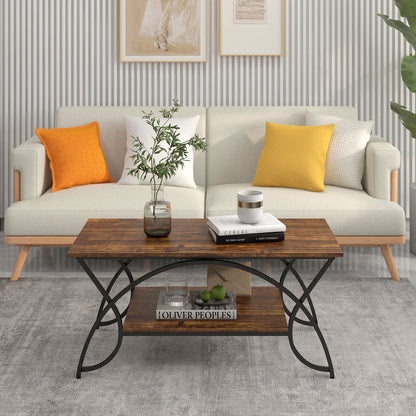 2-Tier Rectangle Coffee Table With Marble Pattern
