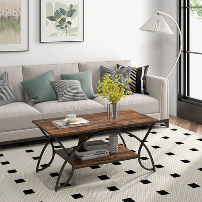 2-Tier Rectangle Coffee Table With Marble Pattern