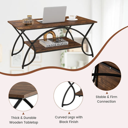 2-Tier Rectangle Coffee Table With Marble Pattern