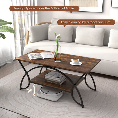 2-Tier Rectangle Coffee Table With Marble Pattern