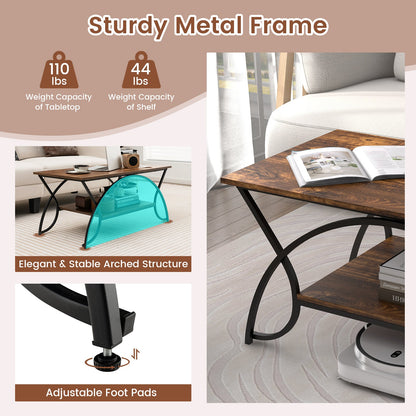 2-Tier Rectangle Coffee Table With Marble Pattern