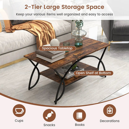 2-Tier Rectangle Coffee Table With Marble Pattern