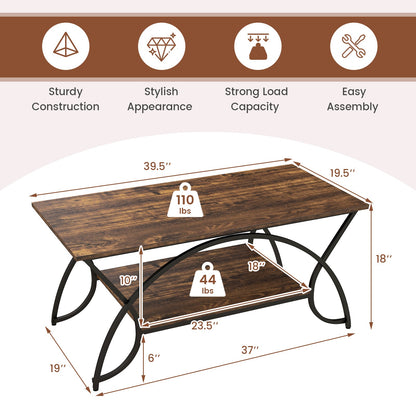 2-Tier Rectangle Coffee Table With Marble Pattern