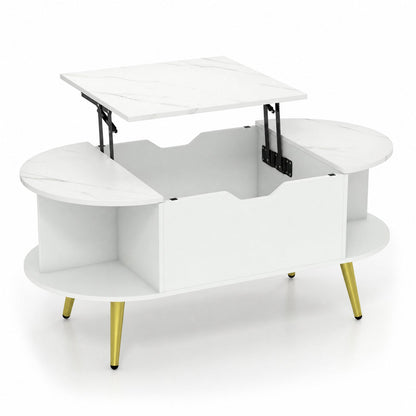 Lift Top Coffee Table with storage, marble top, black metal hinges, gold legs DirectDeals on Tampa Home & Garden Store