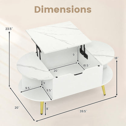 Lift Top Coffee Table DirectDeals with white marble top, hidden compartment, side shelves, legs on Tampa Home & Garden Store