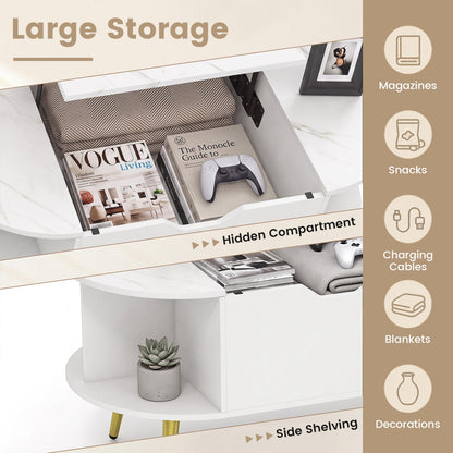 Lift Top Coffee Table with Hidden Compartment and Shelves, white gloss finish, DirectDeals on Tampa Home & Garden Store