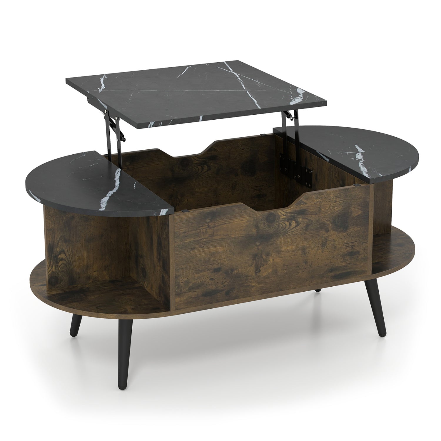 Lift-top coffee table with hidden compartment and shelves, DirectDeals, wood marble top on Tampa Home & Garden Store