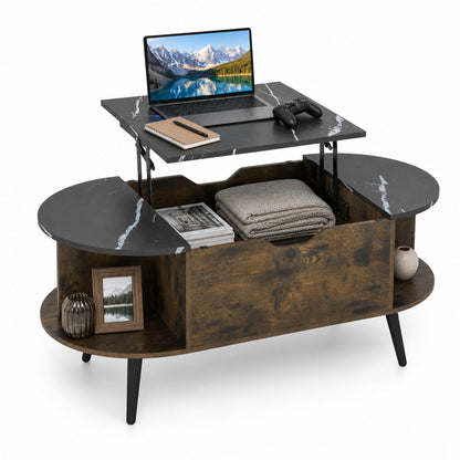 Lift Top Coffee Table with hidden compartment, marble top, laptop and game controller on Tampa Home & Garden Store