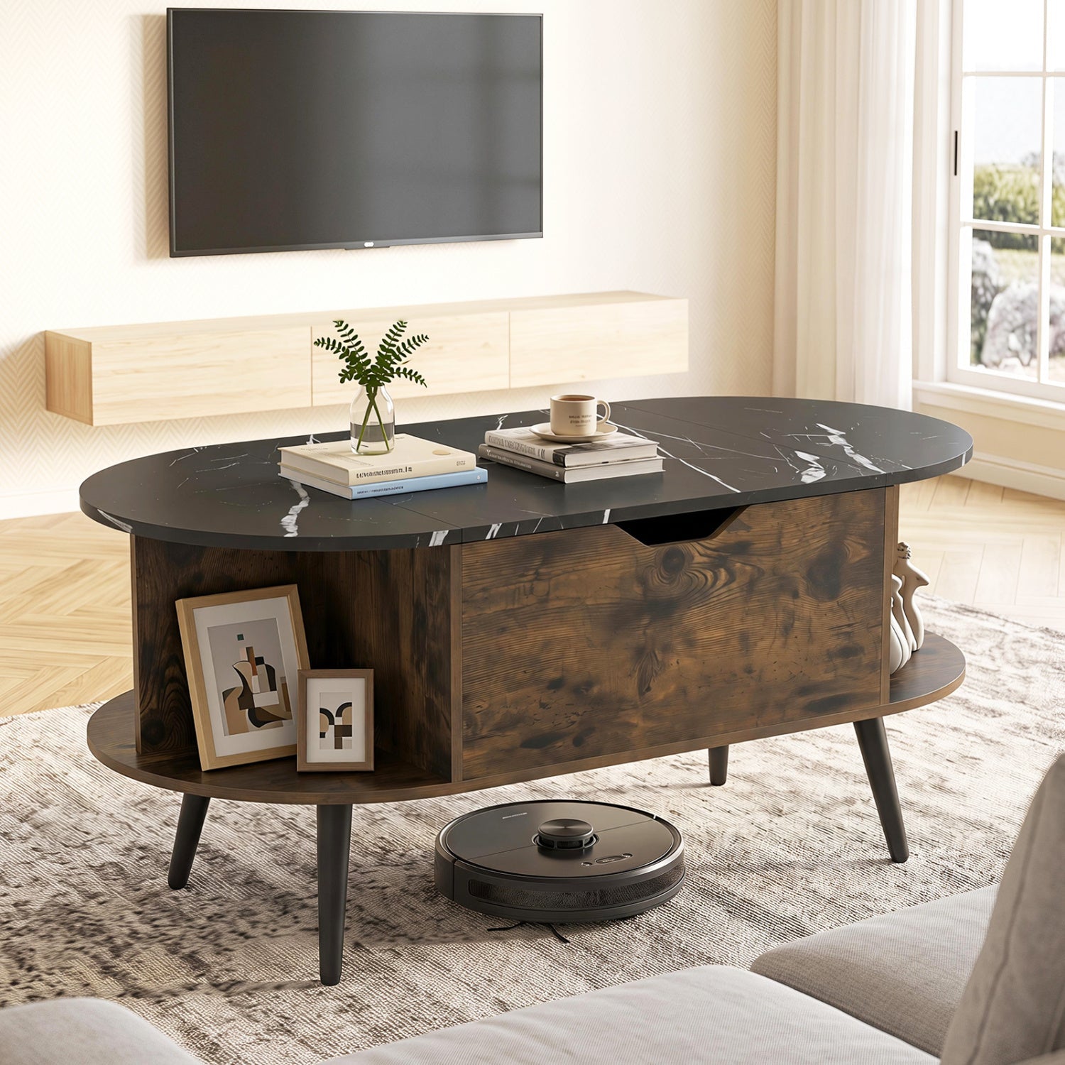 Lift Top Coffee Table with Hidden Compartment, DirectDeals, dark wood with marble top on Tampa Home & Garden Store
