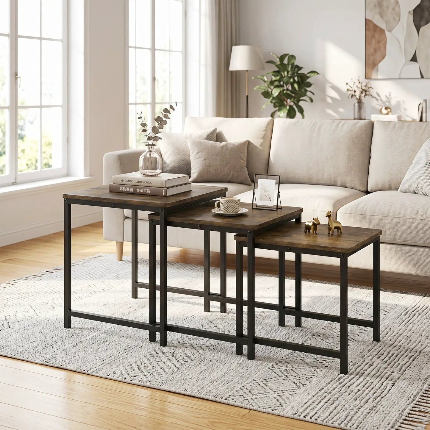 Nesting Tables Set of 3 with Faux Marble Top