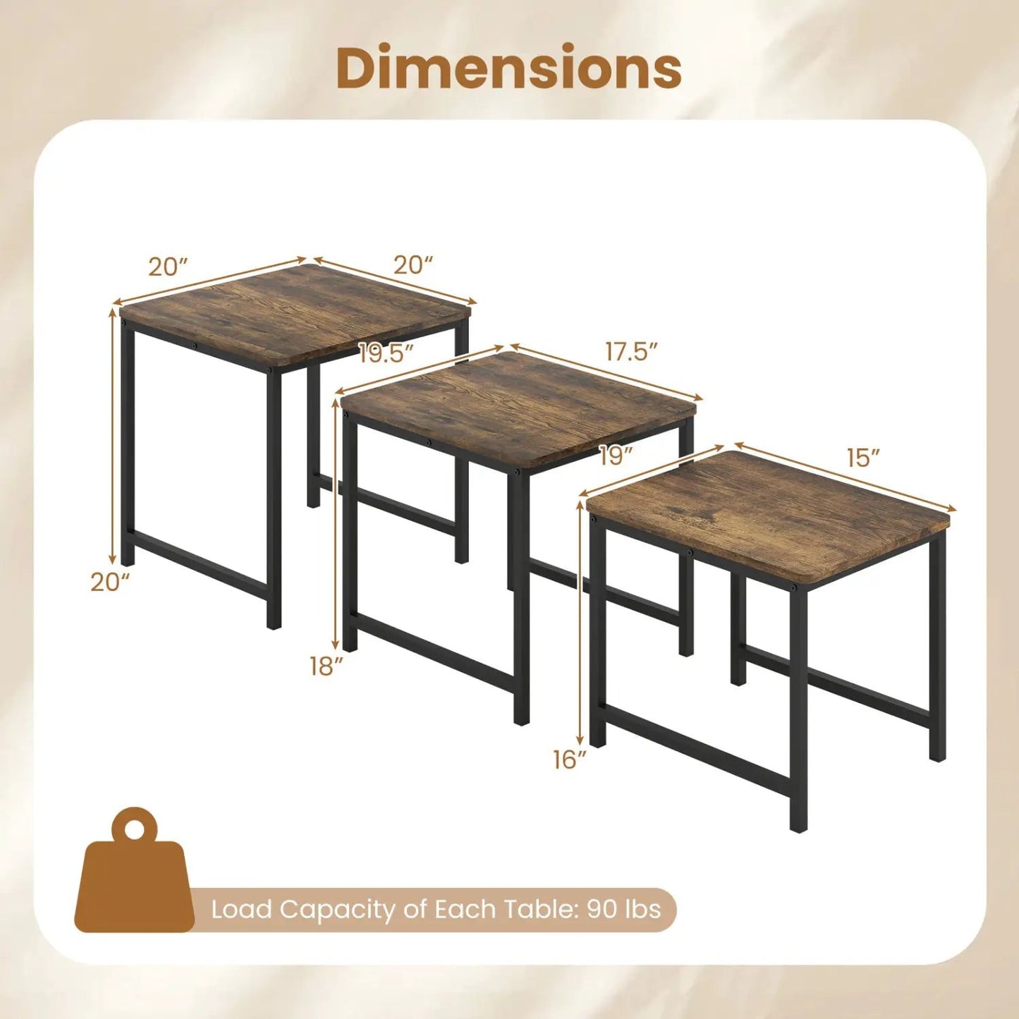 Nesting Tables Set of 3 with Faux Marble Top