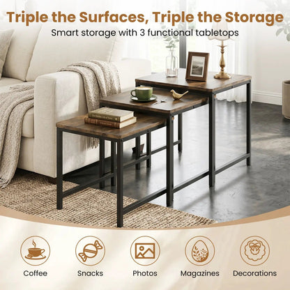 Nesting Tables Set of 3 with Faux Marble Top