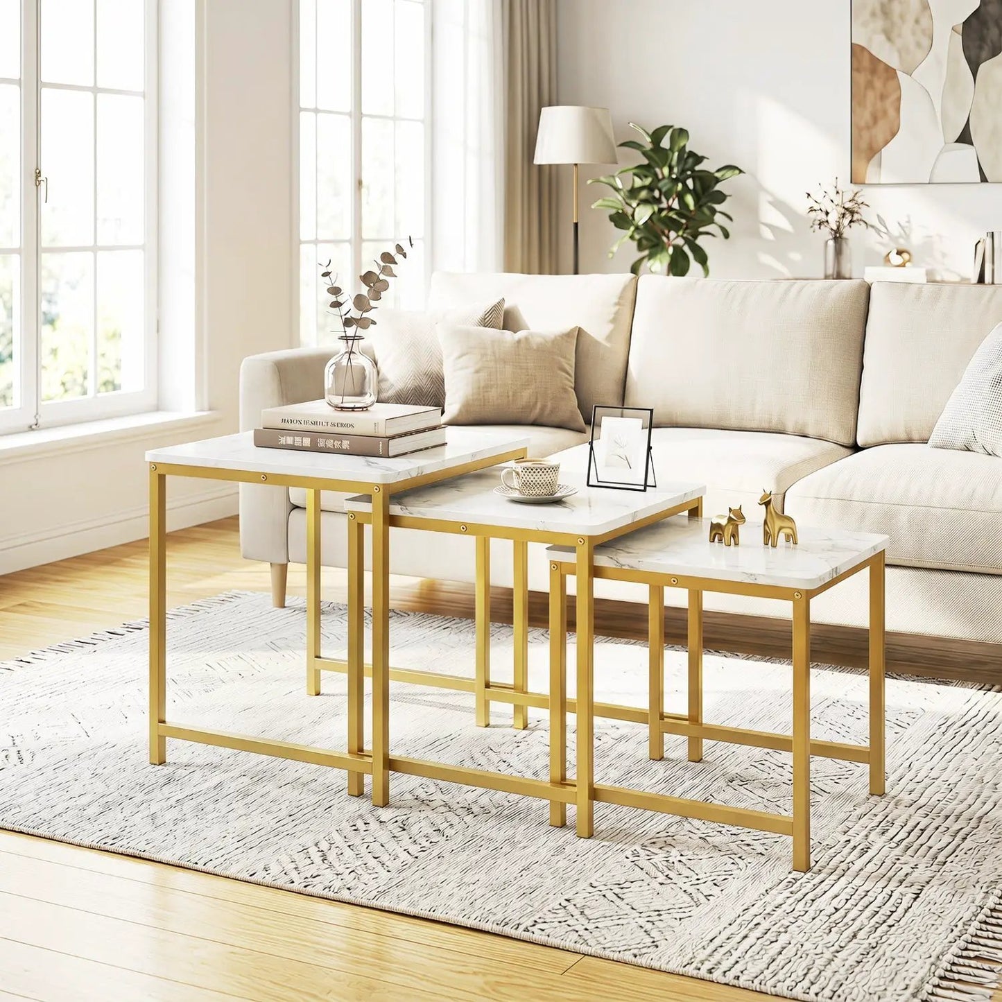 Nesting Tables Set of 3 with Faux Marble Top