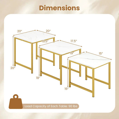 Nesting Tables Set of 3 with Faux Marble Top
