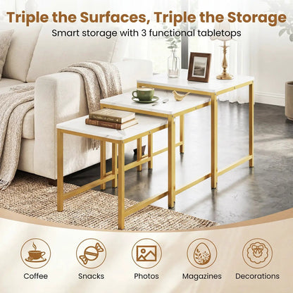 Nesting Tables Set of 3 with Faux Marble Top